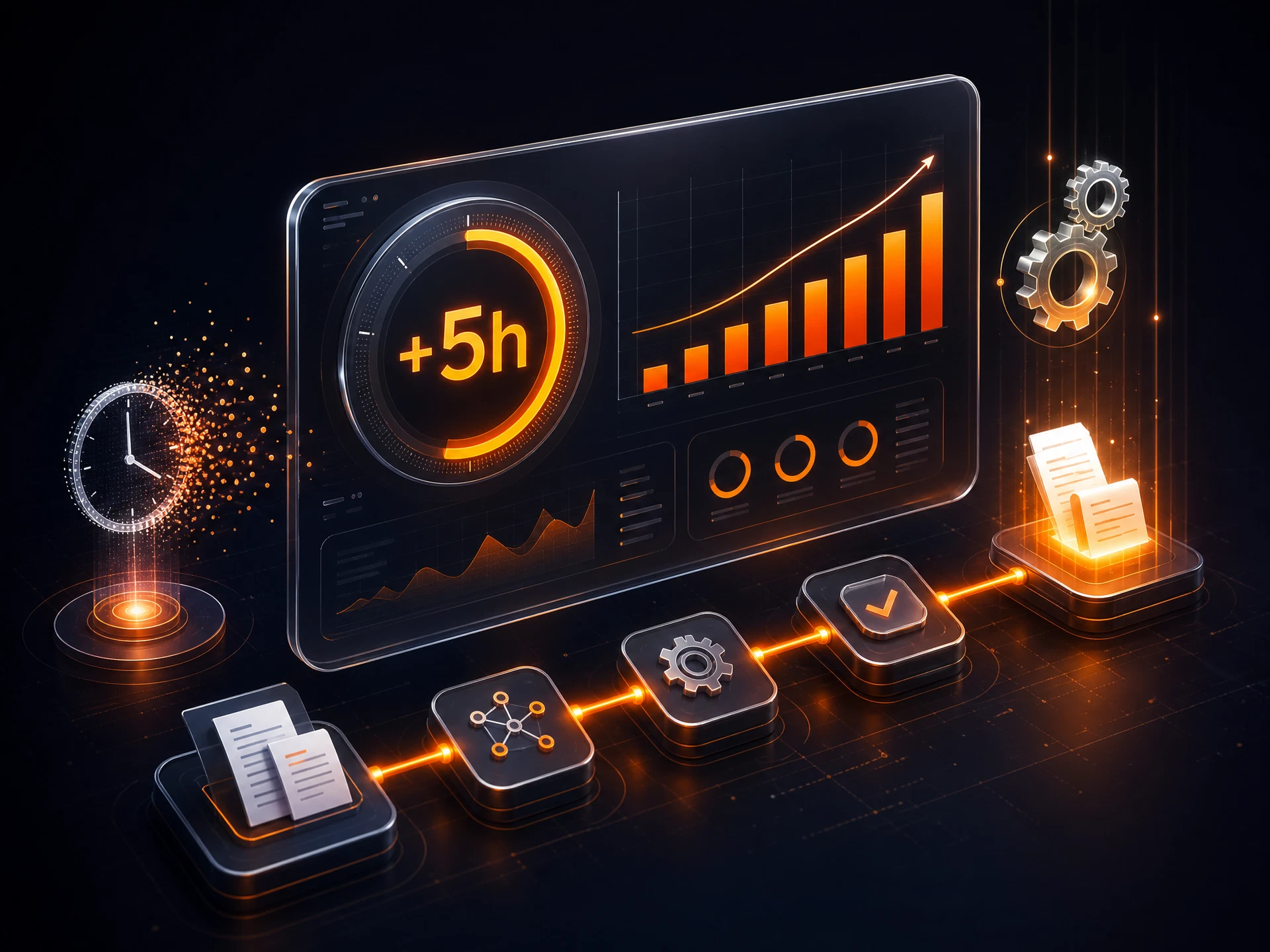 KI-Dashboard mit +5 Stunden Zeitersparnis pro Woche und steigender Effizienzkurve